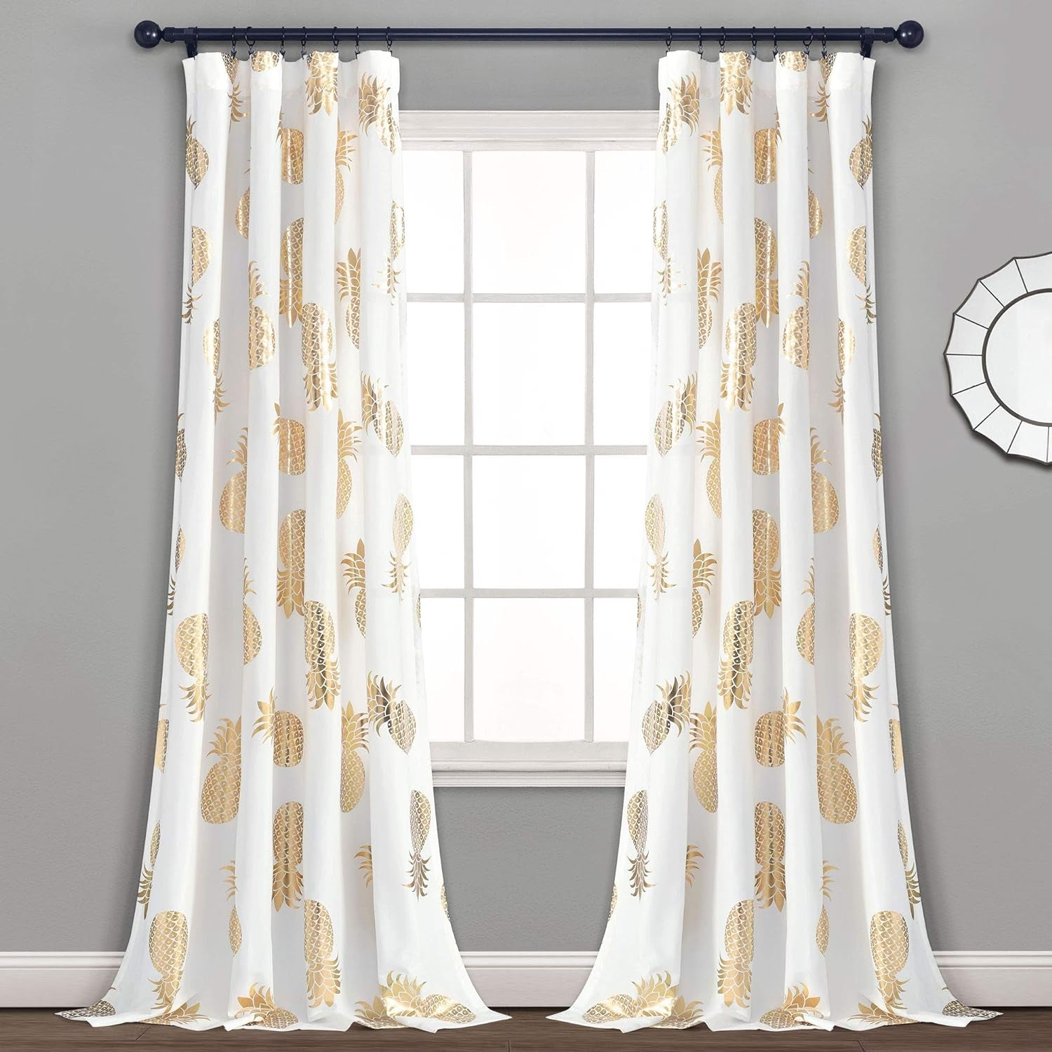 Pineapple Set Long Window Curtain Panel Pair, 52" X 84" (Gold), 52" W X 84" L