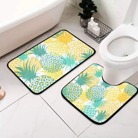 Pineapple Watercolor Non-Slip Bathroom Rugs 2 Piece Set