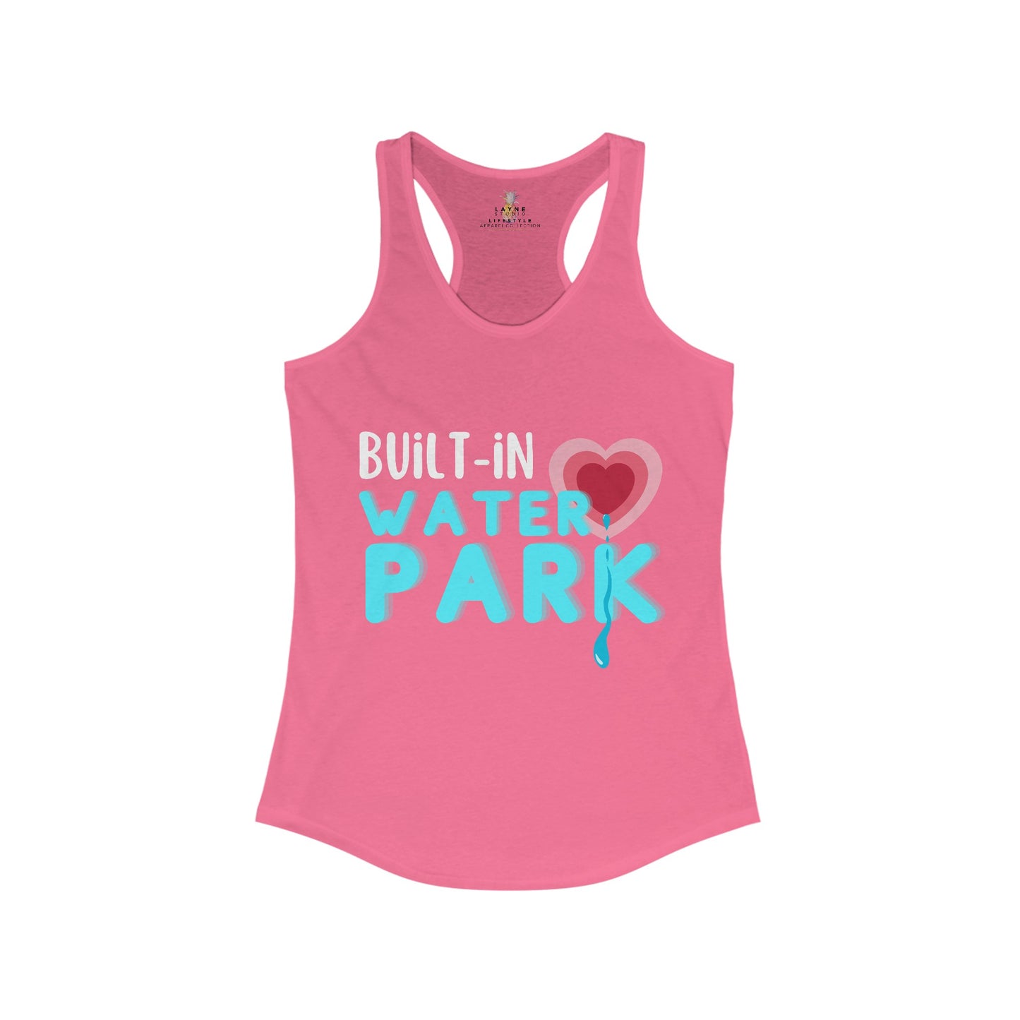 Front View of Layne Studios "Built-In Water Park" Graphic Solid Hot Pink Racerback Tank-Top