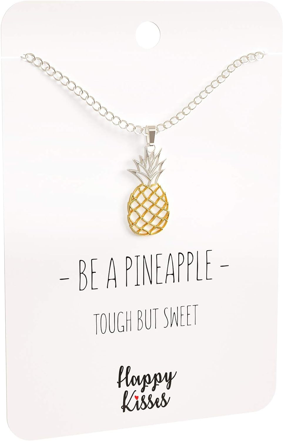 Pineapple Necklace – with Message Card Be a Pineapple -Tough but Sweet – Pineapple Gift in Silver and Gold
