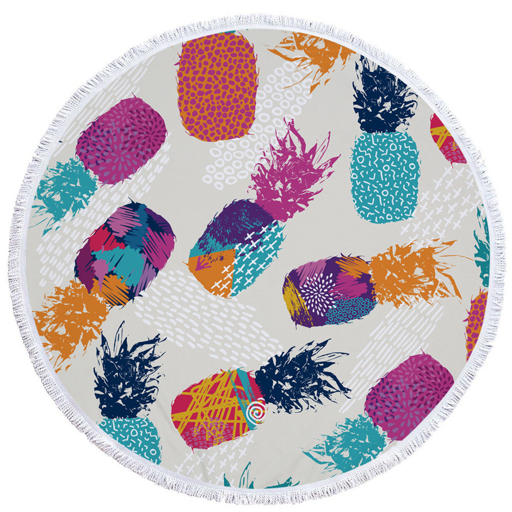 Round Pineapple Printed Microfiber Beach Towel