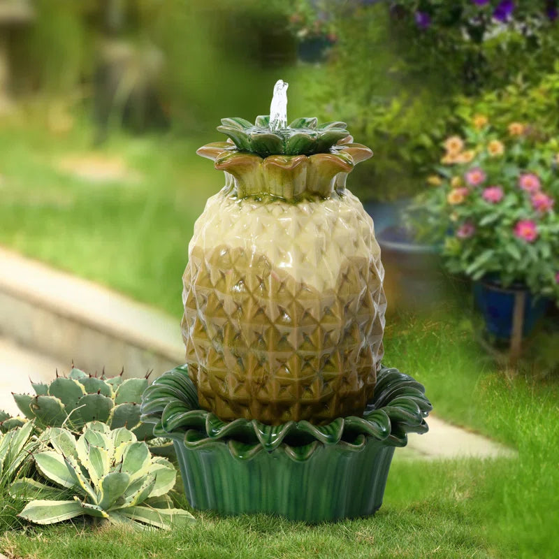 Amyas Pineapple Ceramic Indoor/Outdoor 17.1-In Tall Bubbler Tabletop Fountain