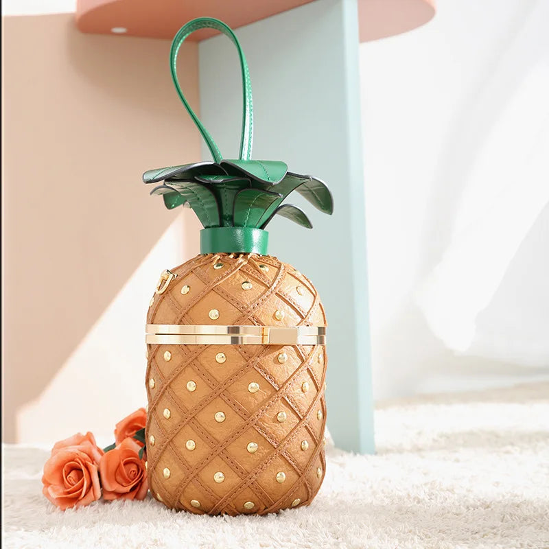 Summer Pineapple Shaped Shoulder Bag with Lock & Chain 