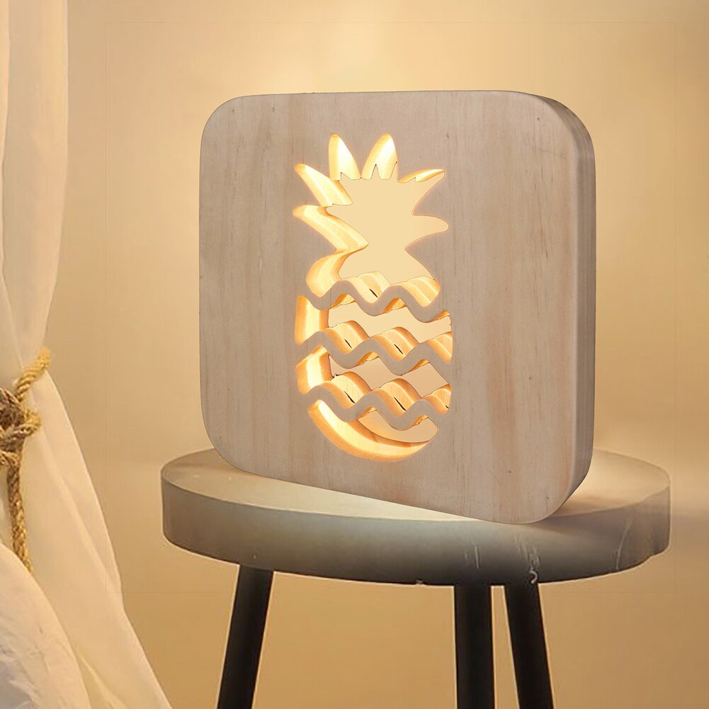 USB Powered LED Wooden Pineapple Night Light