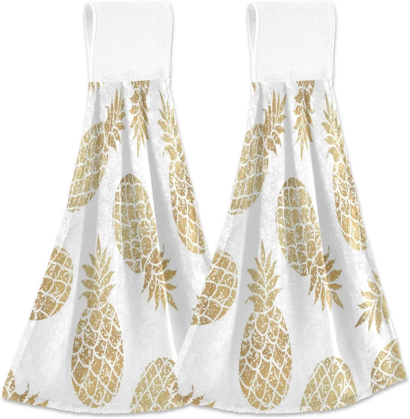 2 Piece Pineapple Pattern Kitchen Towels with Hanging Loop, 12X17 In