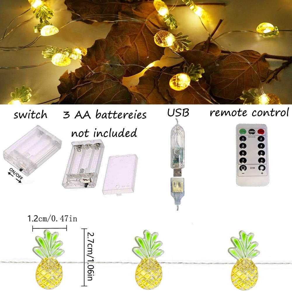 40 LED Pineapple String Lights, 8 Modes Pineapple Fairy Lights Battery Operated without Remote Control for Wedding, Party, Festival, Indoor, Outdoor (Pineapple)