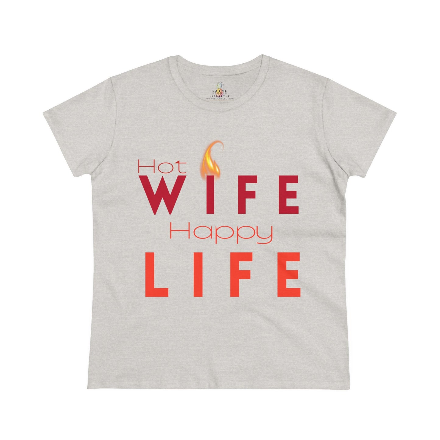 "Hot Wife, Happy Life" Graphic Women's Midweight Cotton Tee