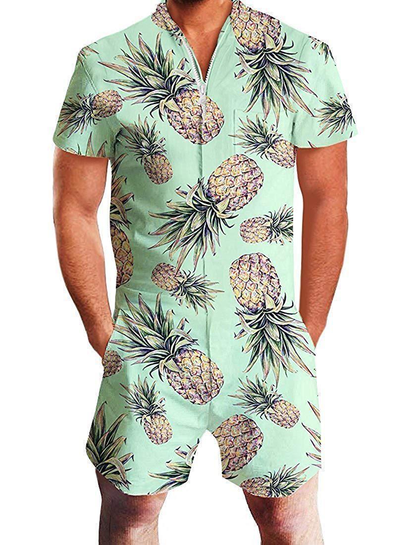 Hawaiian Pineapple Short-Sleeve Summer Jumpsuit