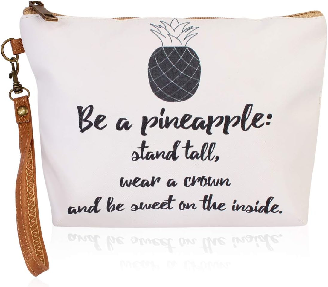 Multifunction Cute Print Travel Cosmetic Pouch Bag - Bridesmaid Gift Makeup Organizer Toiletry Wristlet Purse Inspirational Quote/Skull/Pineapple (Be a Pineapple)