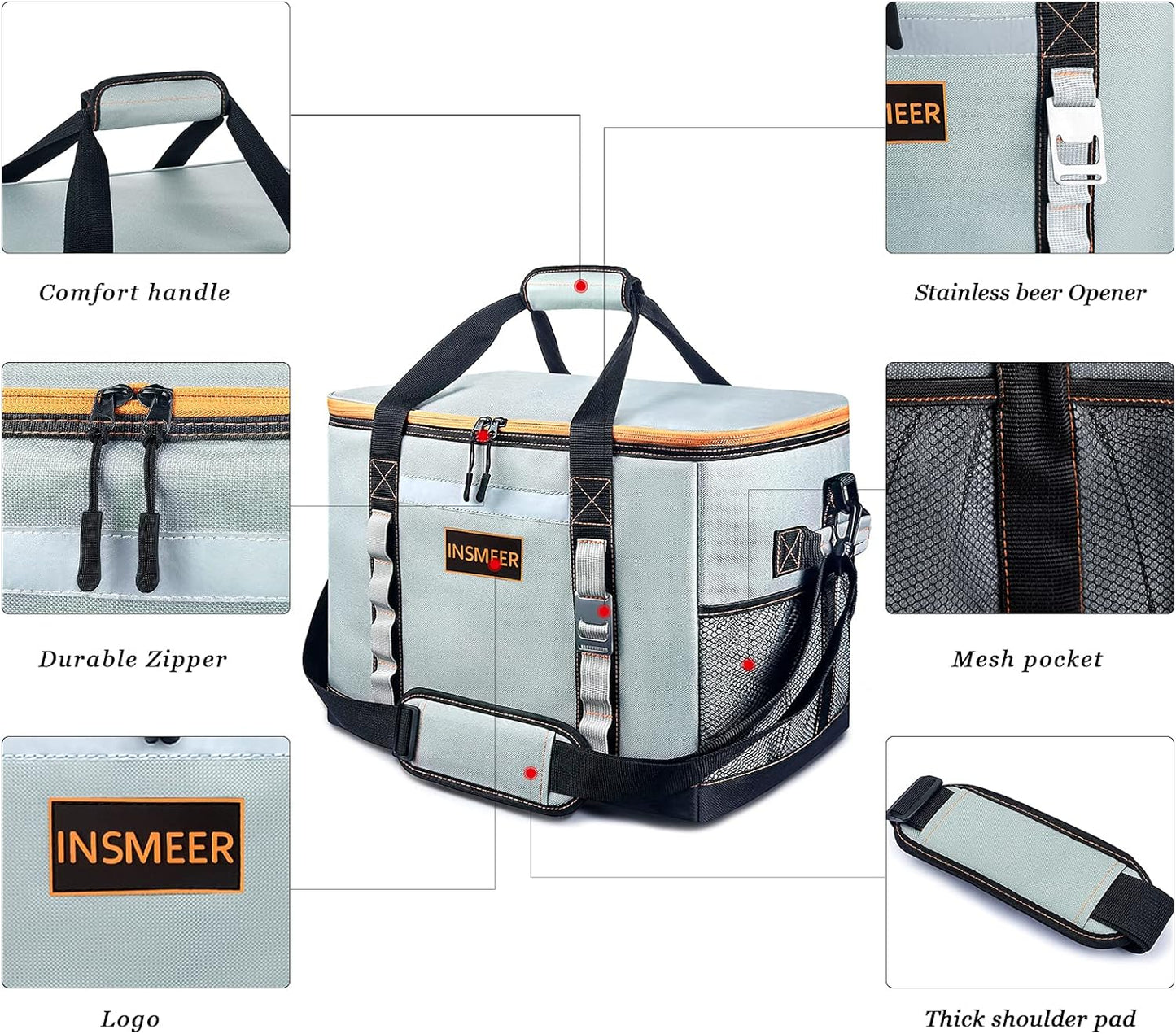 Collapsible Leakproof 65 Can /32 Can Large Soft Sided Cooler Bag with Shoulder Strap