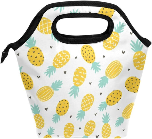 Neoprene Pineapple and Hearts Printed Tote Lunch Bag