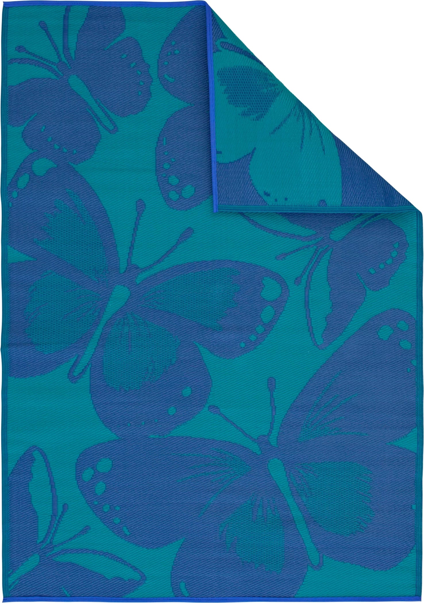 5' X 7' Blue Butterfly Reversible Outdoor Rug
