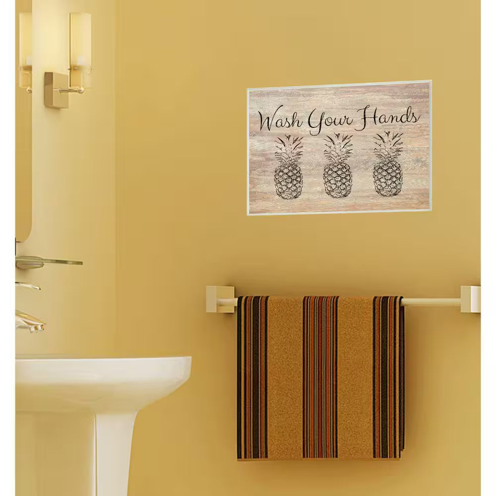 10 In. X 15 In. "Wash Your Hands Pineapple" by Linda Woods Printed Wood Wall Art