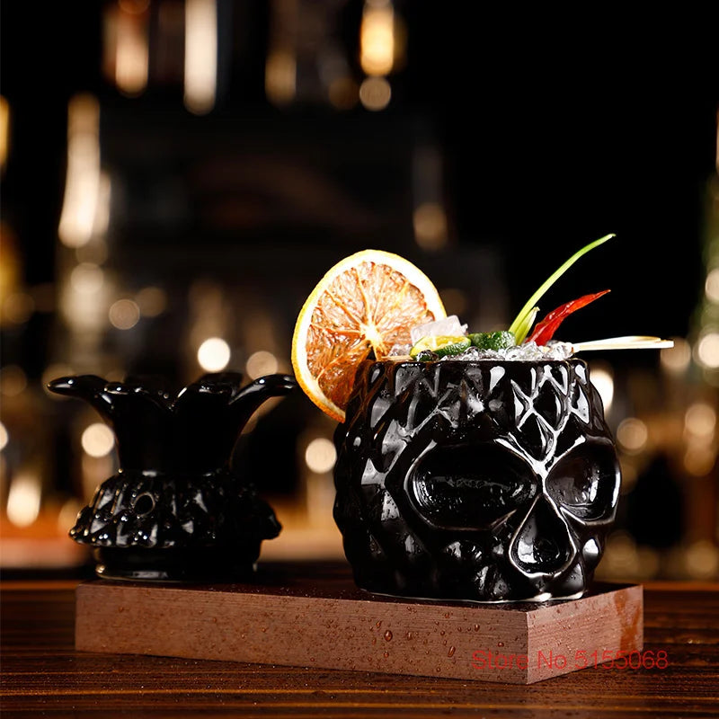 Black Octopus TIKI Mug Ceramic Cocktail Glass Beach Party Drinking Cup Wineglass Cool Skull Pineapple Smoothie Juice Container
