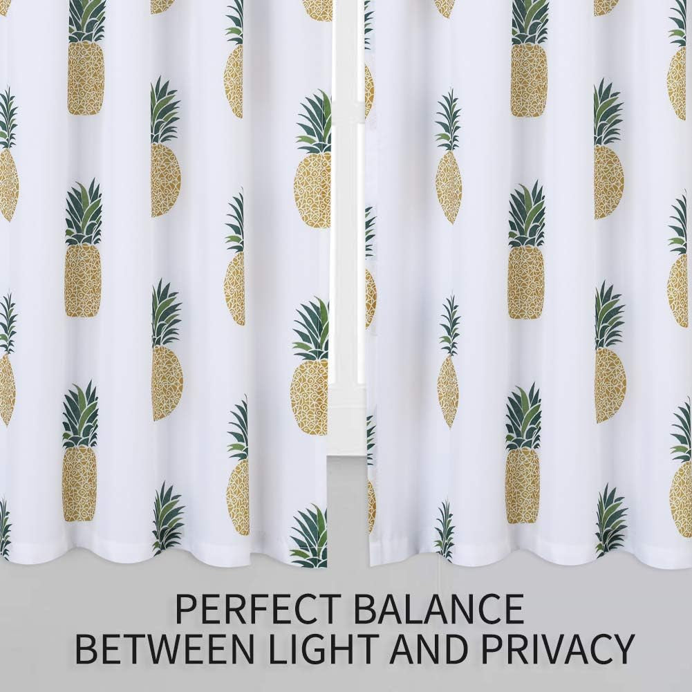 Tier Curtains 36 Inch Length, Pineapple Print Small Curtains for Kitchen Cafe Half Window Curtains for Bathroom, Green