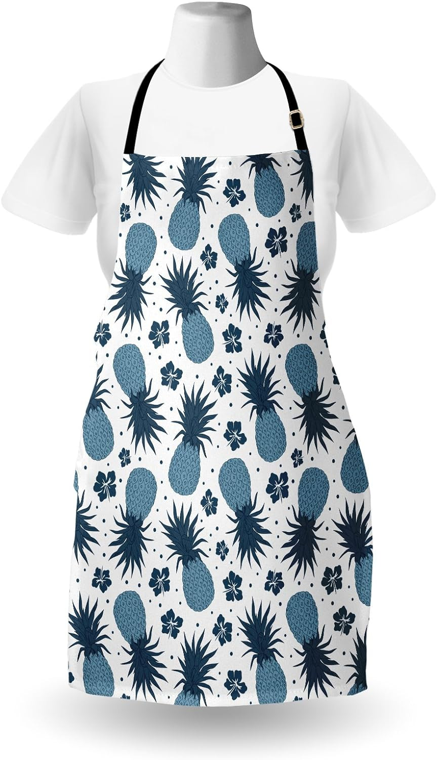 Pineapple Apron, Adult Size, Blue White