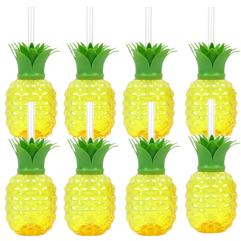 8Pcs Plastic Pineapple Cups with Straw