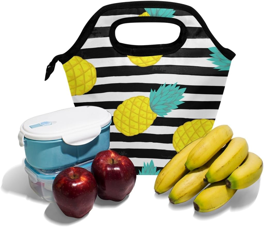 Pineapple Stripes Insulated Cooler / Lunch Tote Bag 