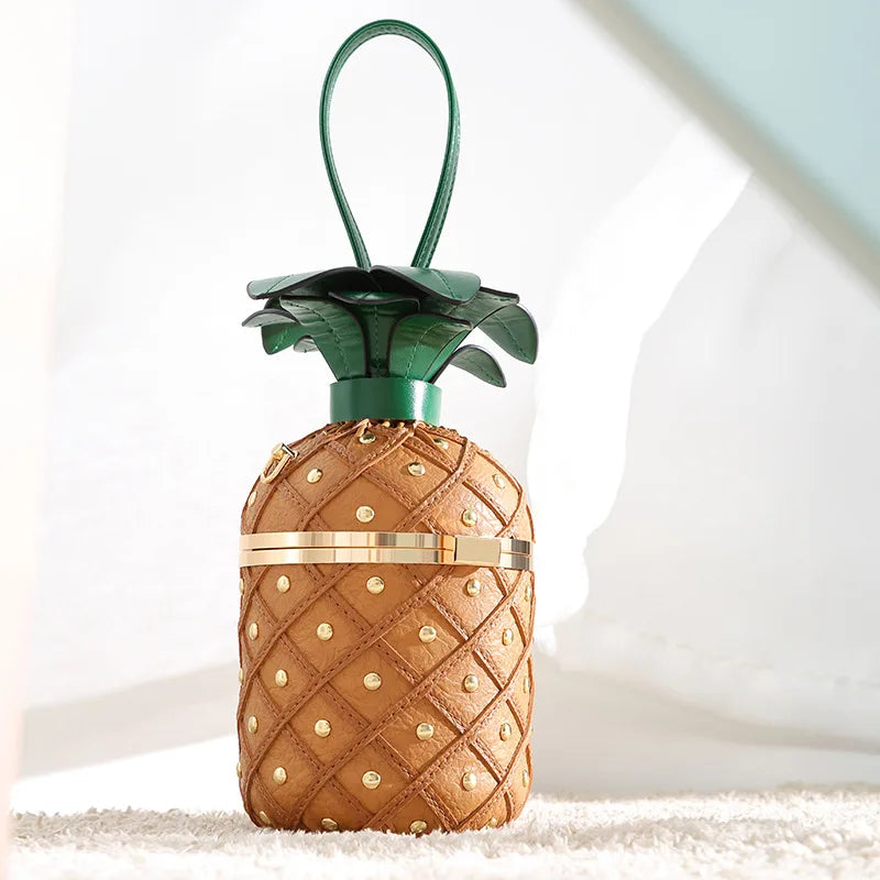 Summer Pineapple Shaped Shoulder Bag with Lock & Chain 