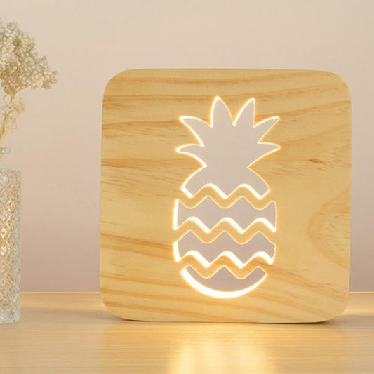 USB Powered LED Wooden Pineapple Night Light
