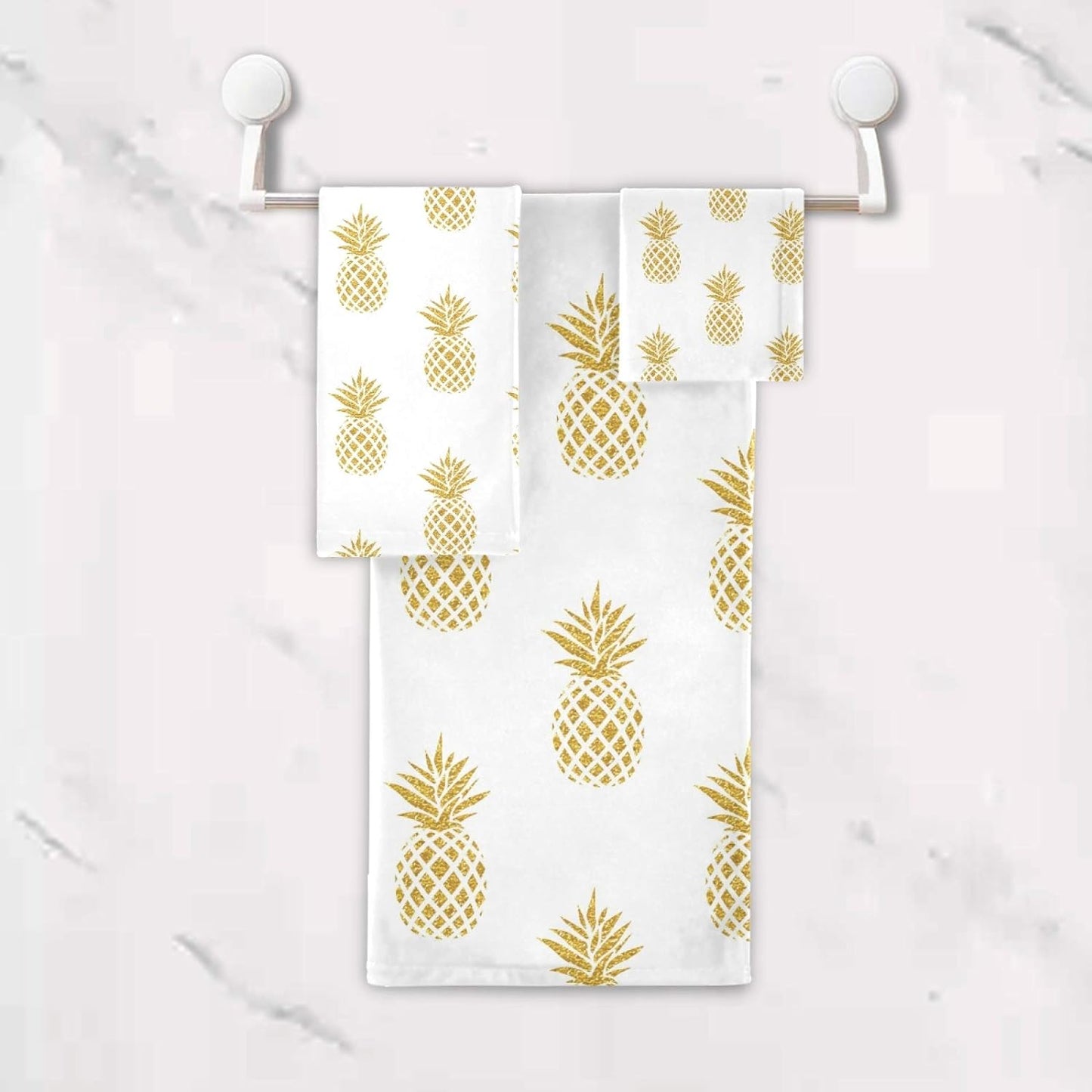 3-Piece Gold Pineapple Bath Towel Set