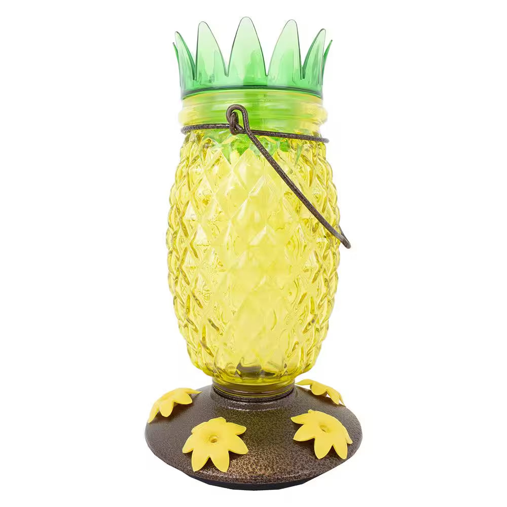 Pineapple Top-Fill Decorative Glass Hummingbird Feeder - 28 Oz. Capacity