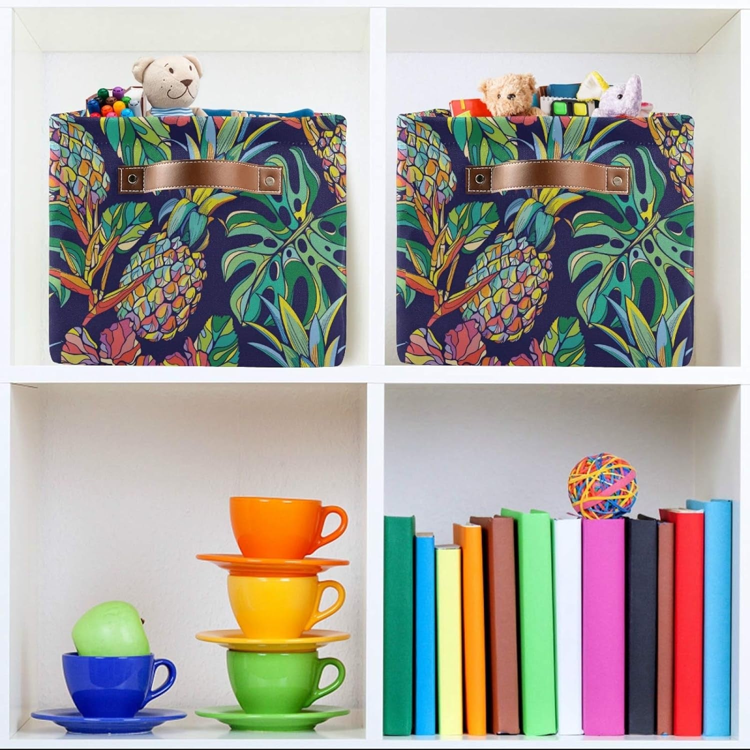Colorful Pineapple Tropical Leaf Canvas Storage Basket
