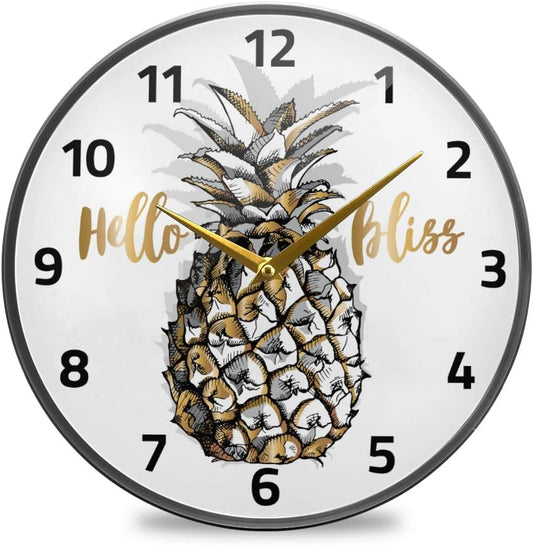 Gold Pineapple Battery Operated Wall Clock 12 Inch / 9.5 Inch