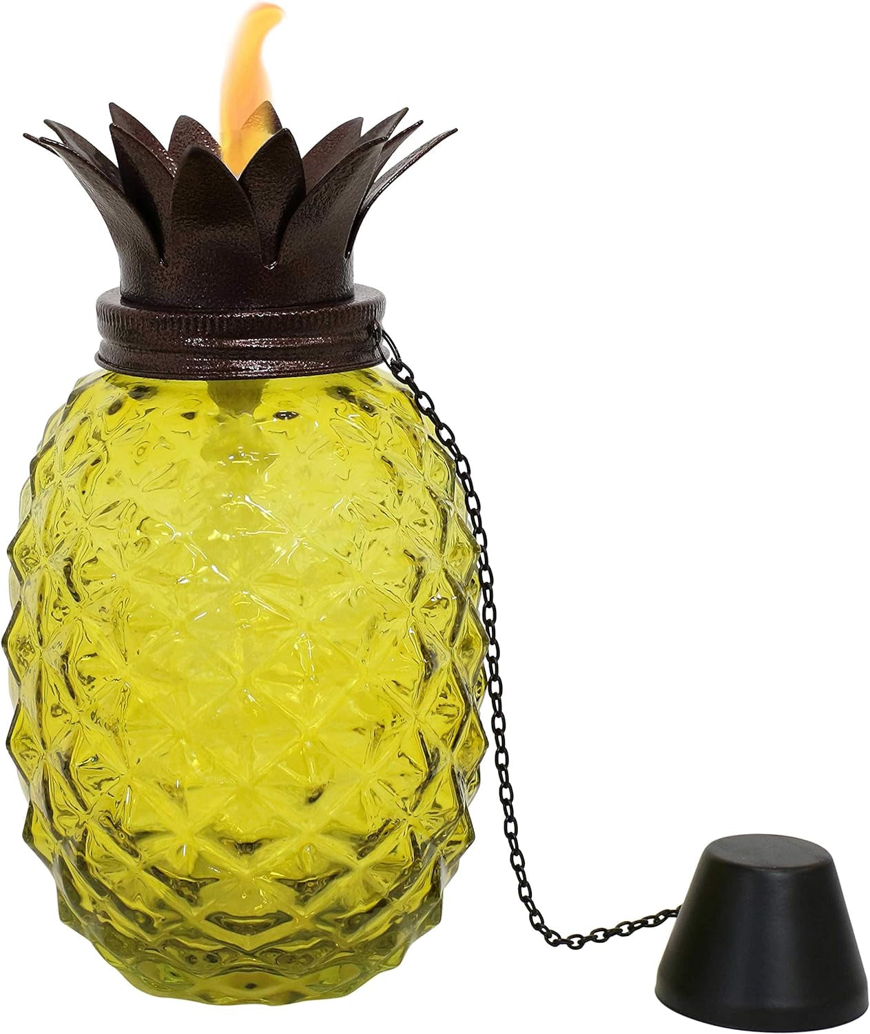 Tropical Pineapple 3-In-1 Glass Patio Torches - 23- to 63-Inch Adjustable Height - Set of 2 - Yellow