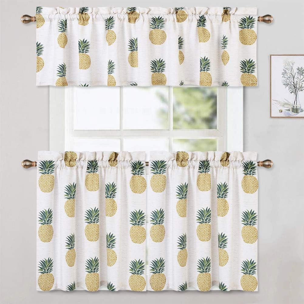 24 Inch Length Pineapple Print Half Window Curtains, Green
