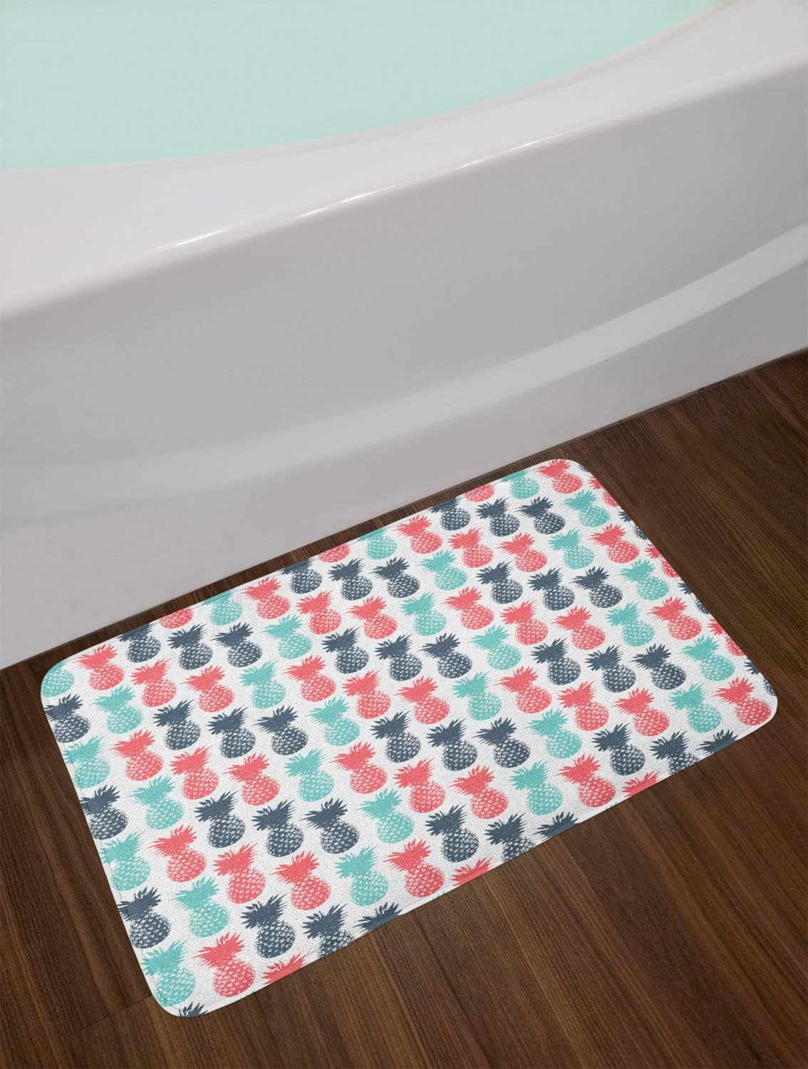 Summer Island Plush Pineapple Bathroom Decor Mat with Non Slip Backing, 30.2" X 20", Turquoise White Coral