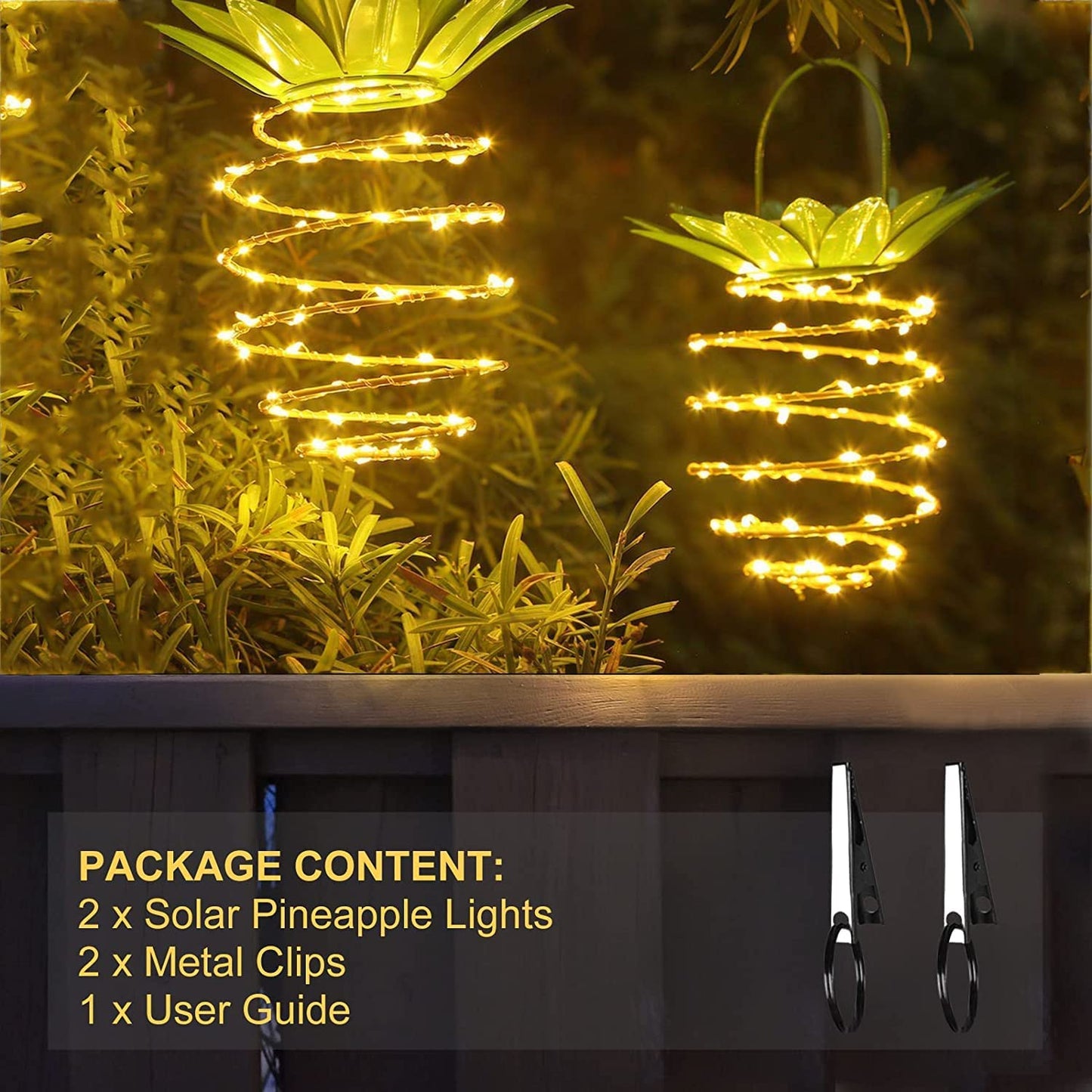 2 Pack 60LEDS Pineapple Solar Lights Outdoor Solar Lights Hanging Solar Lantern with Handle, Solar Powered Garden Outdoor Decorative Pineapple Lights for Patio Yard Porch Path (Warm White)
