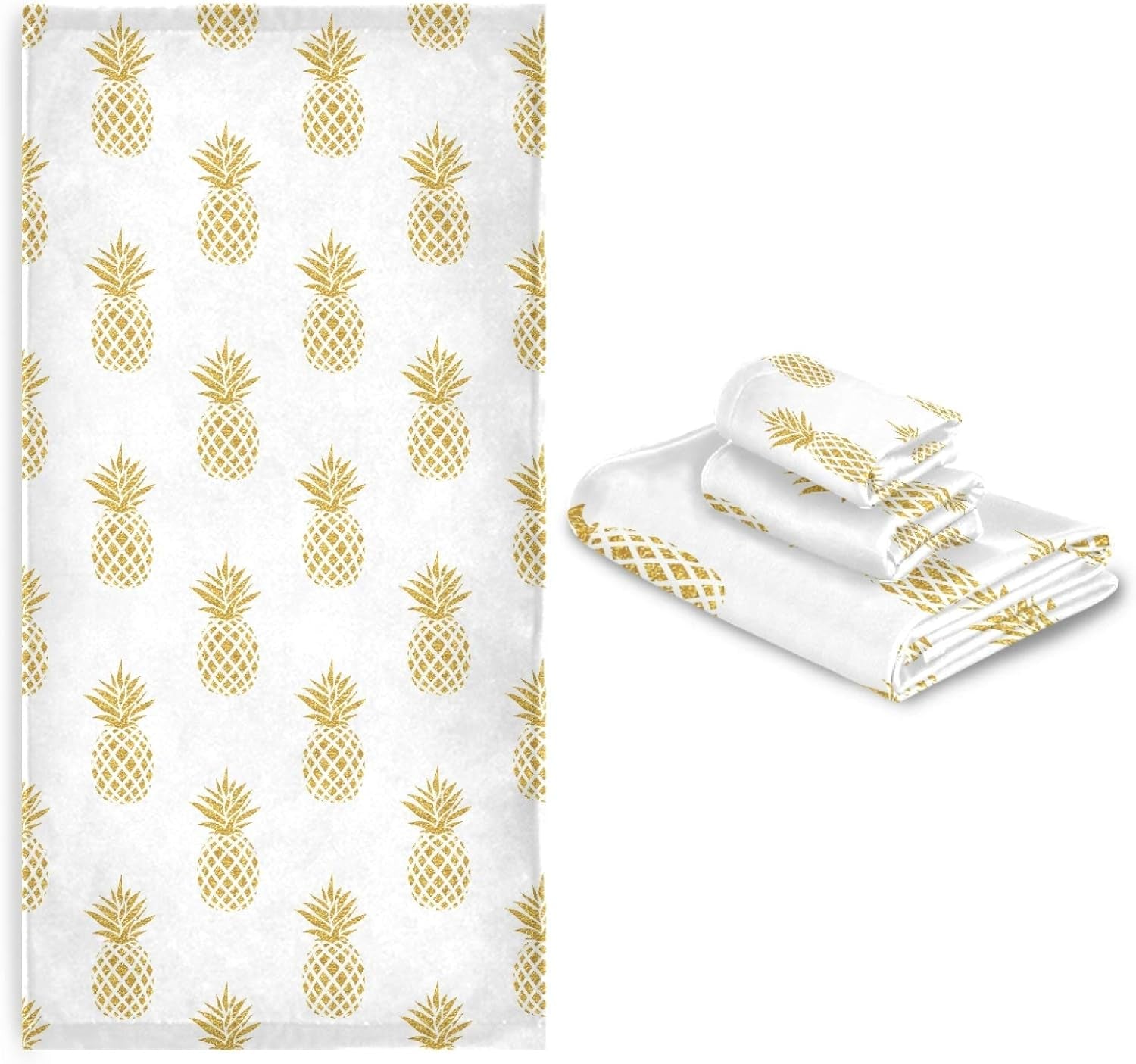 3-Piece Gold Pineapple Bath Towel Set