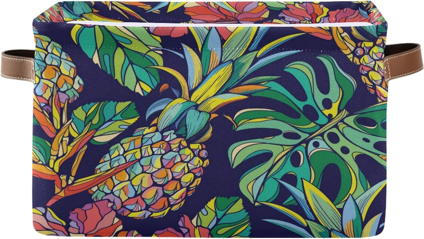 Colorful Pineapple Tropical Leaf Canvas Storage Basket
