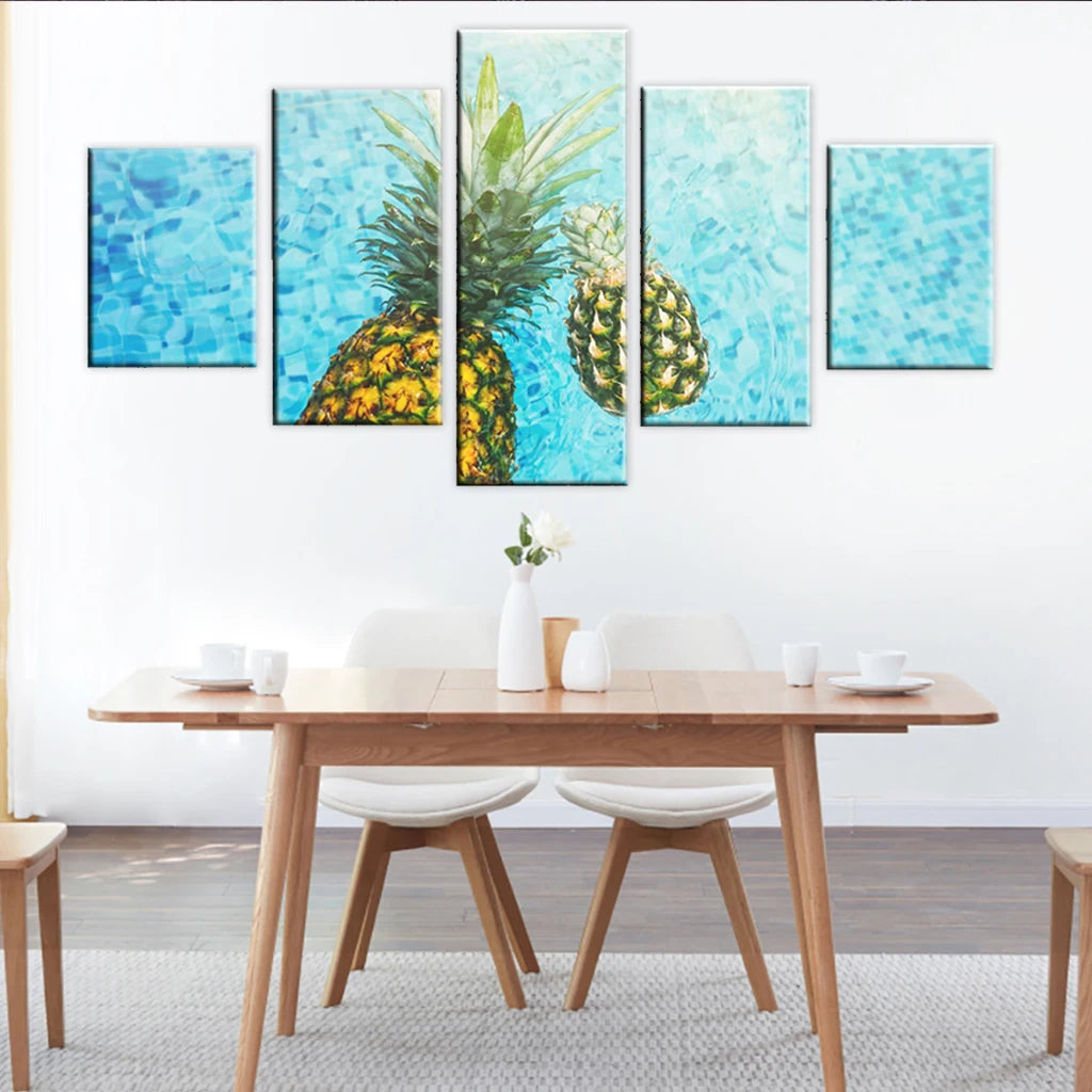 Canvas Prints Painting 5 Piece HD Prints Water Pineapples Fruit Poster Wall Art for Home Decorations Modular Pictures Framework