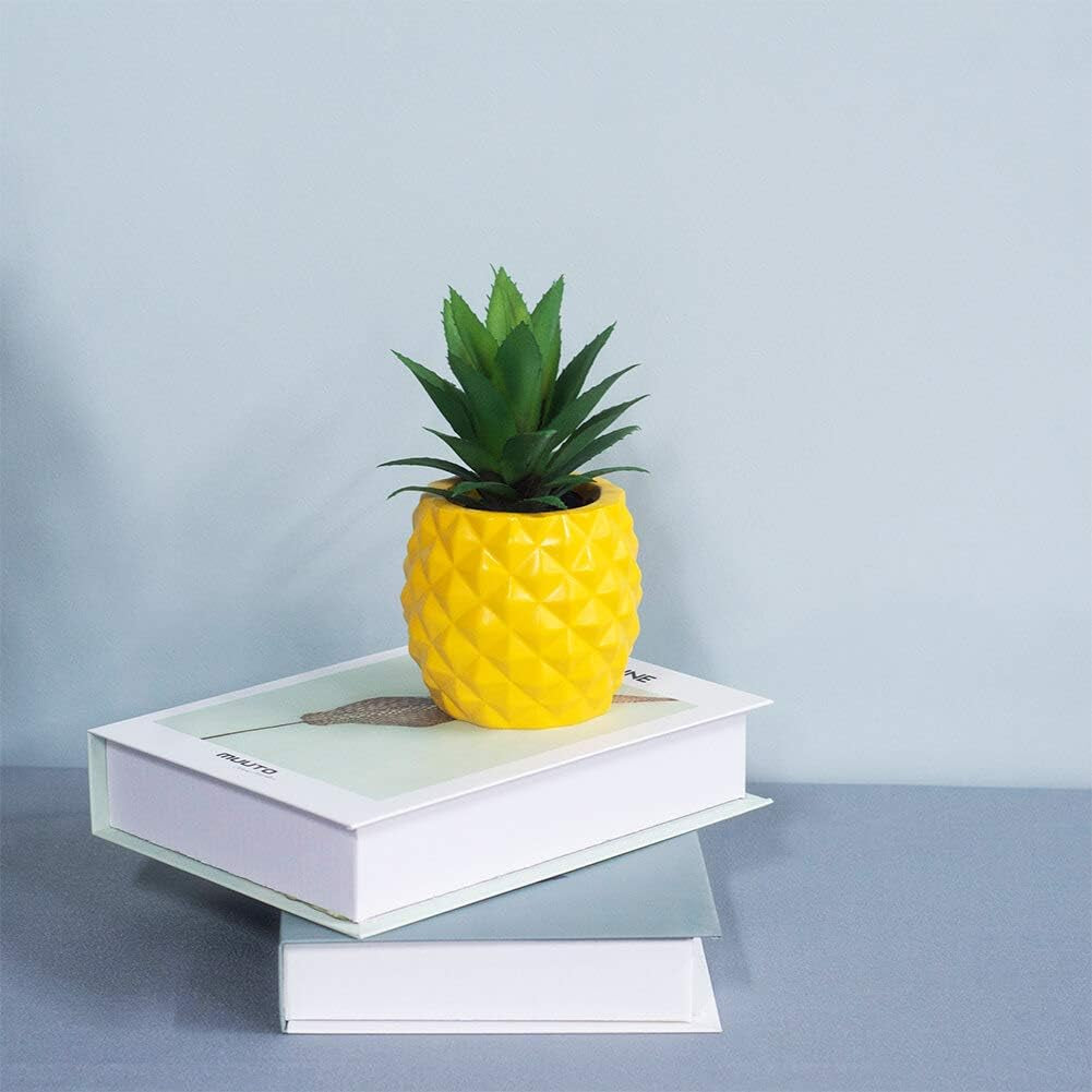 Artificial Succulent Potted Pineapple Decor - Fake Pineapple Home Office Kitchen Table Decoration (Yellow)