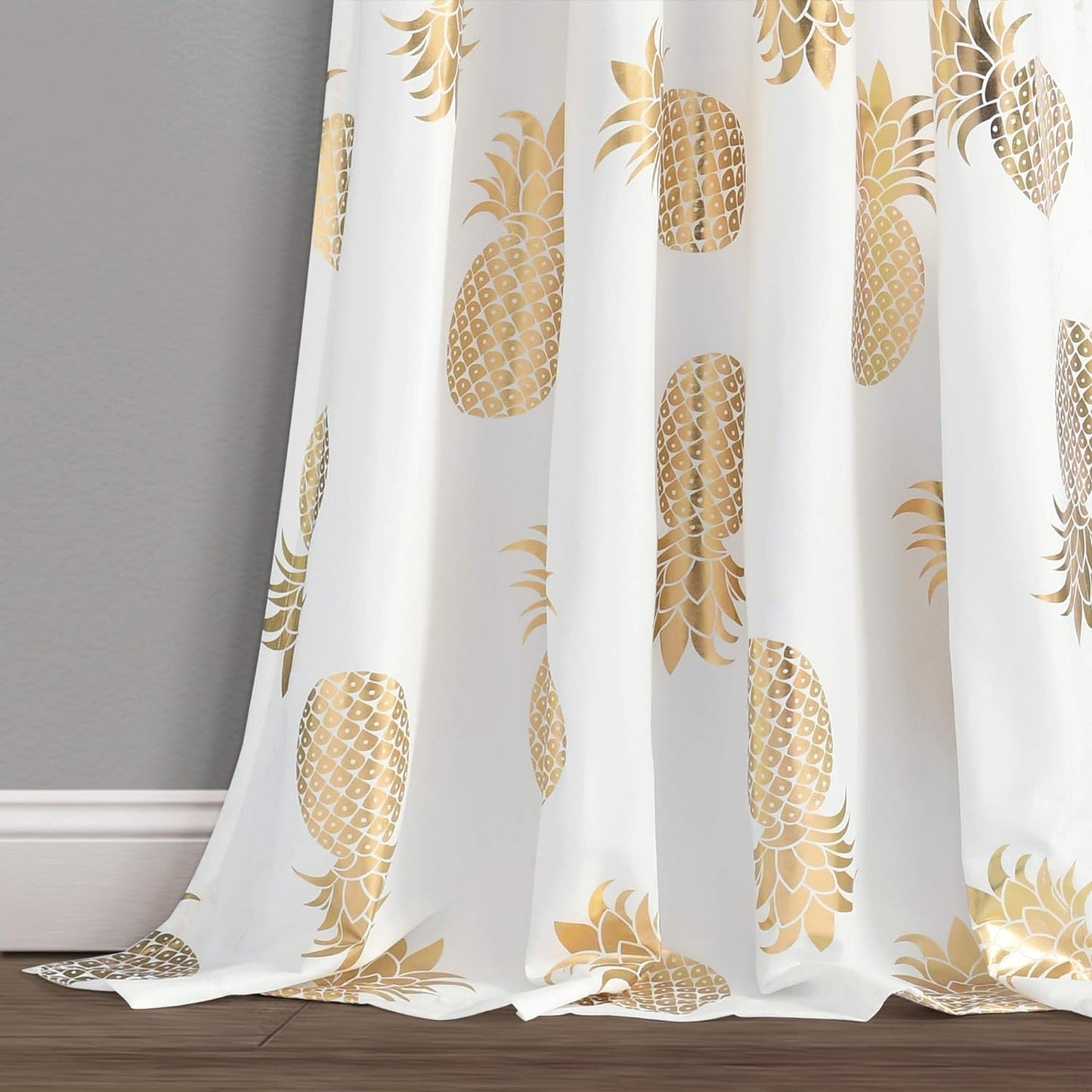 Pineapple Set Long Window Curtain Panel Pair, 52" X 84" (Gold), 52" W X 84" L