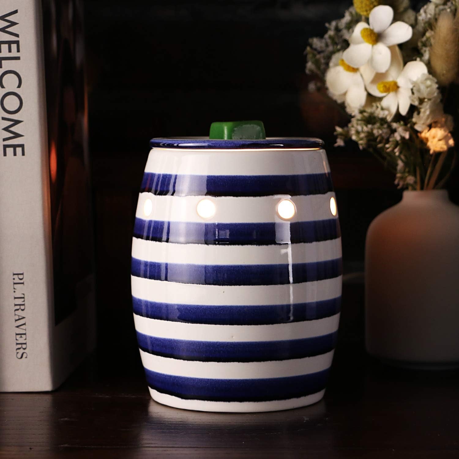 Starmoon Scentsy Wax Warmer for Home Décor, Electric Wax Warmer, No Flame, No Smoke, No Soot, Removable Dish, with One More Bulb (Blue&White)