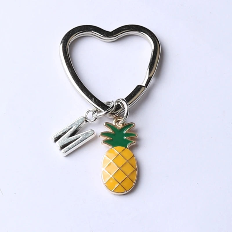 A-Z 26 Initial Letters Pineapple Keychain Custom Keyring Pineapple Jewelry Fruit Charms Best Friend Keychain Gifts