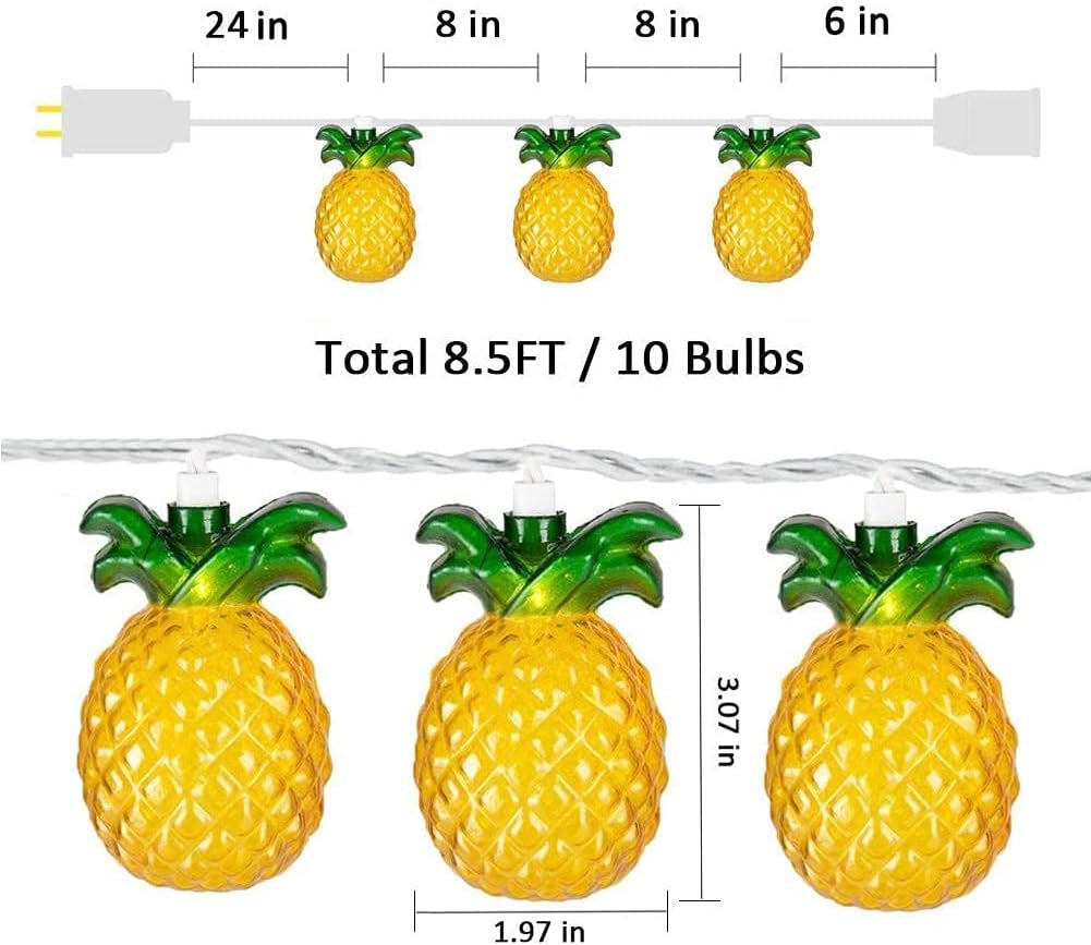 8.5Ft Pineapple String Lights, Funny Pineapple String Lights with 10 Pineapple Lights, Tropical Beach Themed Pineapple Fairy Lights for Home Birthday Party Decor, White Wire