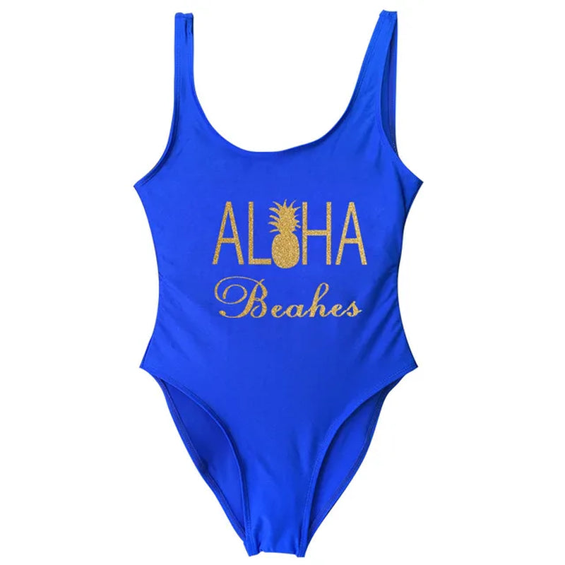 Bling Print One Piece Swimsuit Aloha Beaches Bride Bathing Suits Pineapple Bride Maid of Honor Beachwear Bachelorette Bikini
