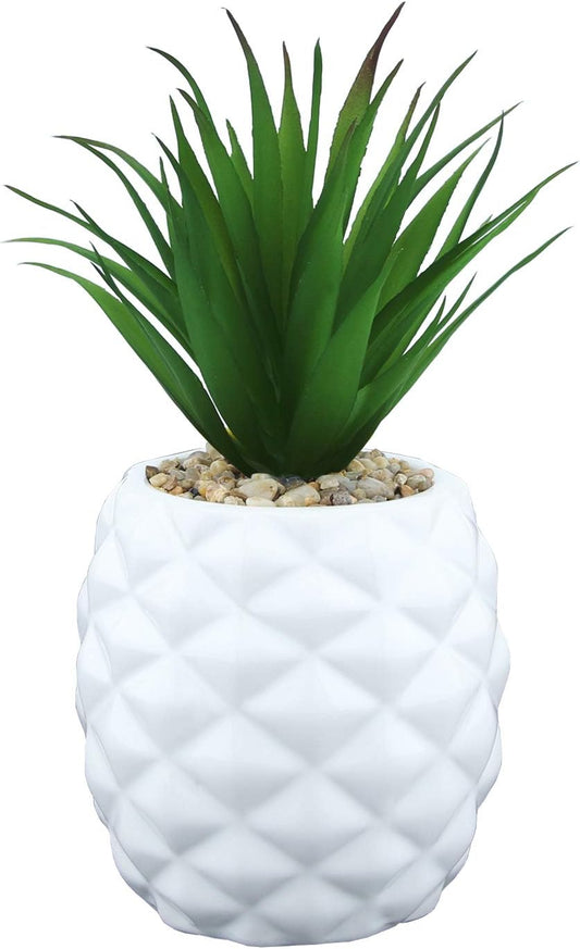 Ceramic Potted Artificial Succulent Pineapple Decoration (White)