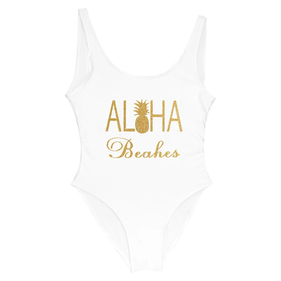 Bling Print One Piece Swimsuit Aloha Beaches Bride Bathing Suits Pineapple Bride Maid of Honor Beachwear Bachelorette Bikini