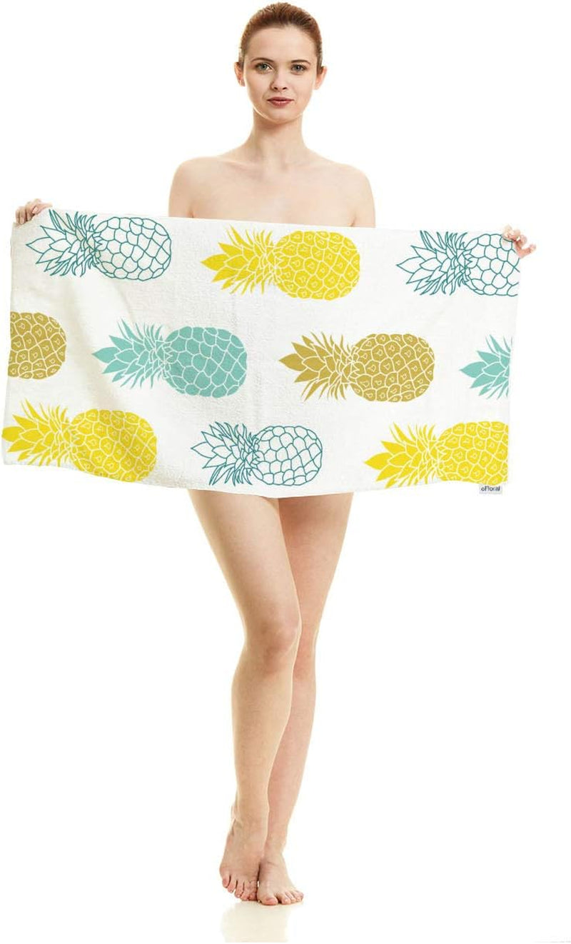 Pineapple Fruit Hand Towels Cotton Washcloths,Fresh Tropical Summer Botanical Pineapples Blue Yellow Comfortable Super-Absorbent Soft Towels for Bathroom Kitchen Spa Gym Yoga Towel 15X30 Inch