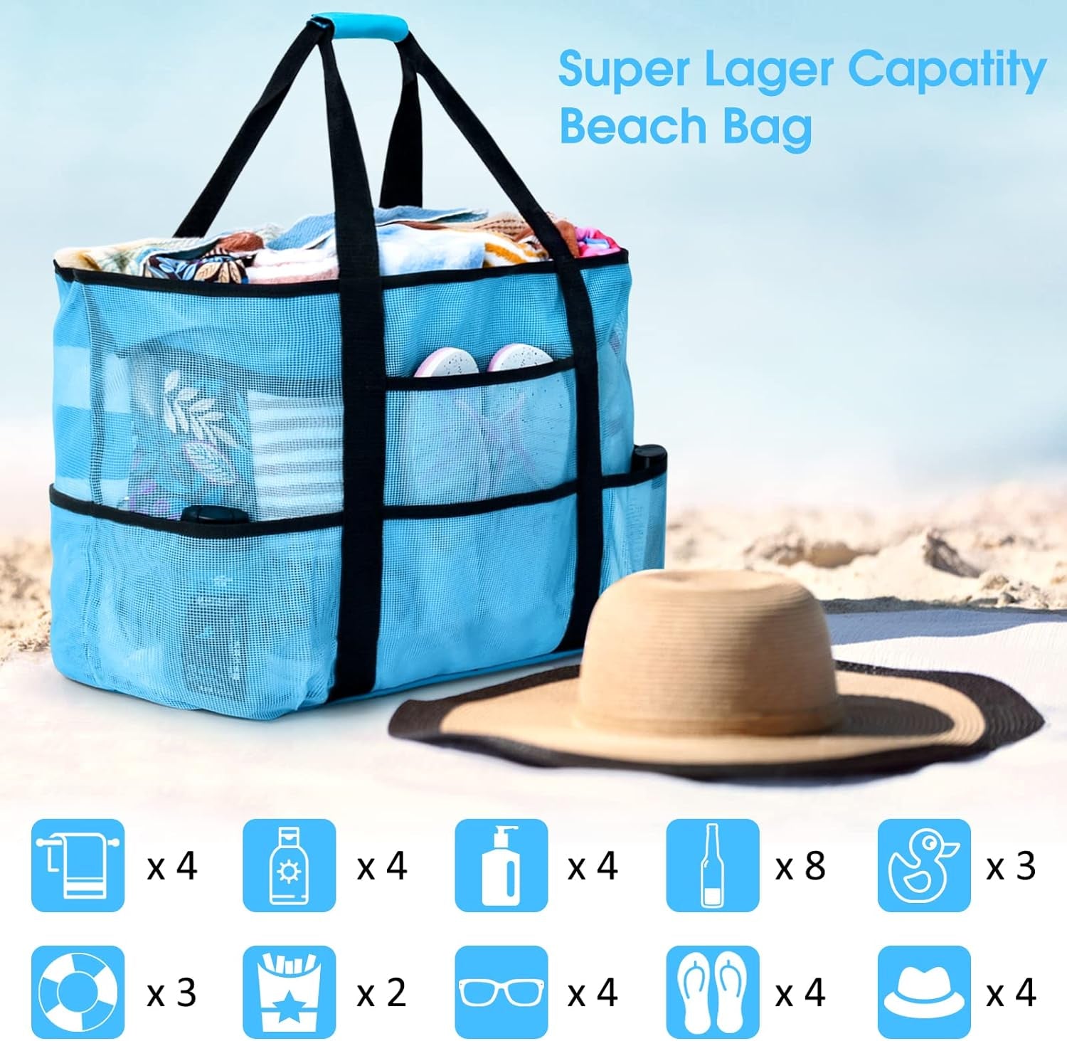 Extra Large Waterproof Sandproof Beach Bag and Pool Bag
