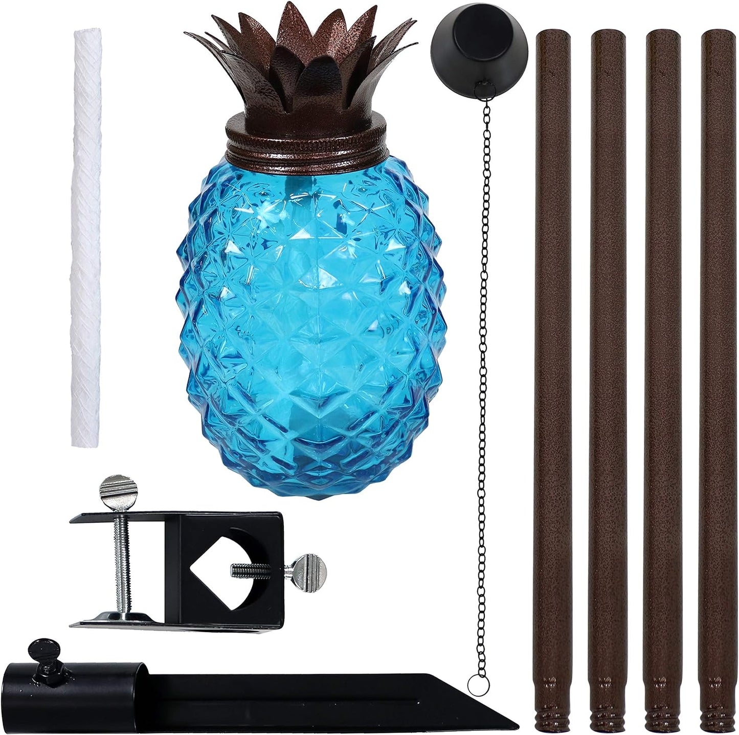 Tropical Pineapple 3-In-1 Glass Patio Torches - 23- to 63-Inch Adjustable Height - Set of 2 - Blue