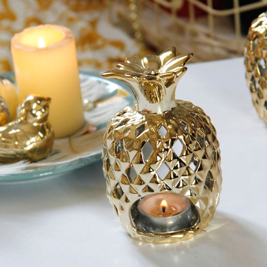 Golden Ceramic Pineapple Votive Candle Holder