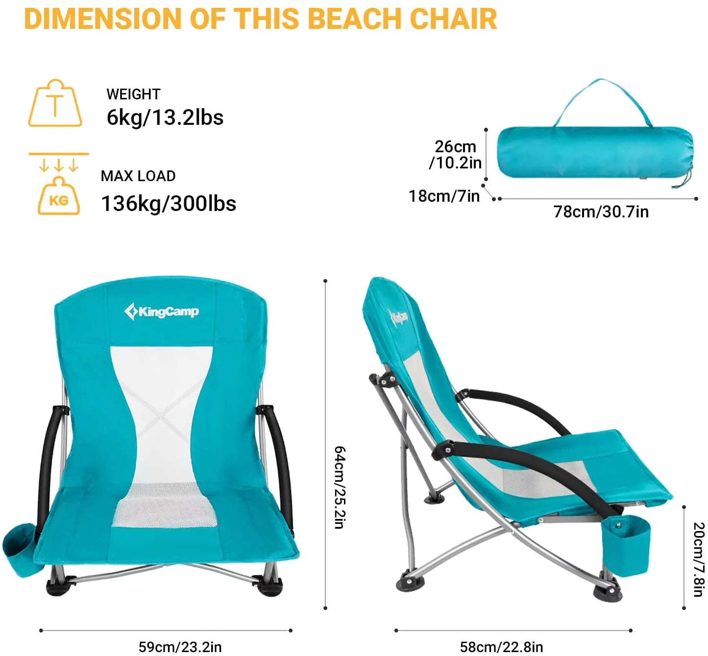 Folding Low Back Backpack Beach Camping Chairs with Headrest - 2 Piece