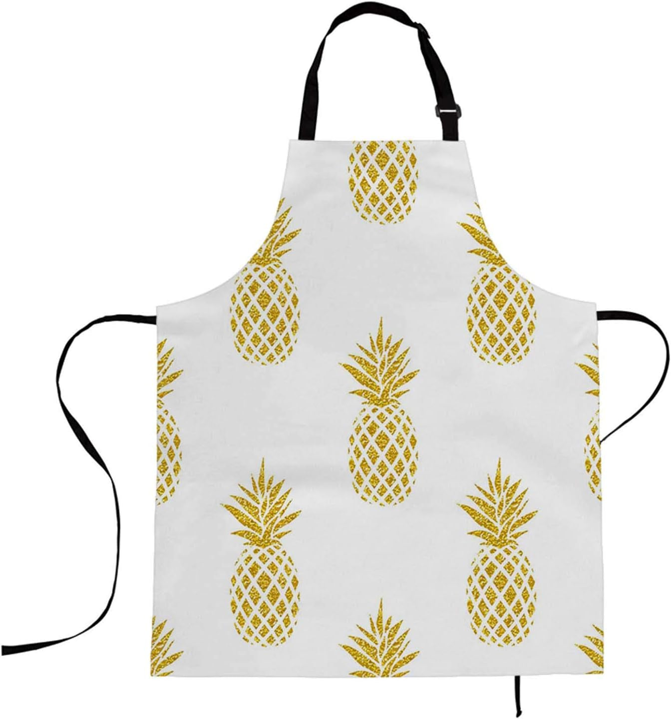Aprons Pineapple Apron Seamless Summer Gold Pineapple on White Kitchen Bib with Adjustable Neck for Cooking Gardening,Adult Size