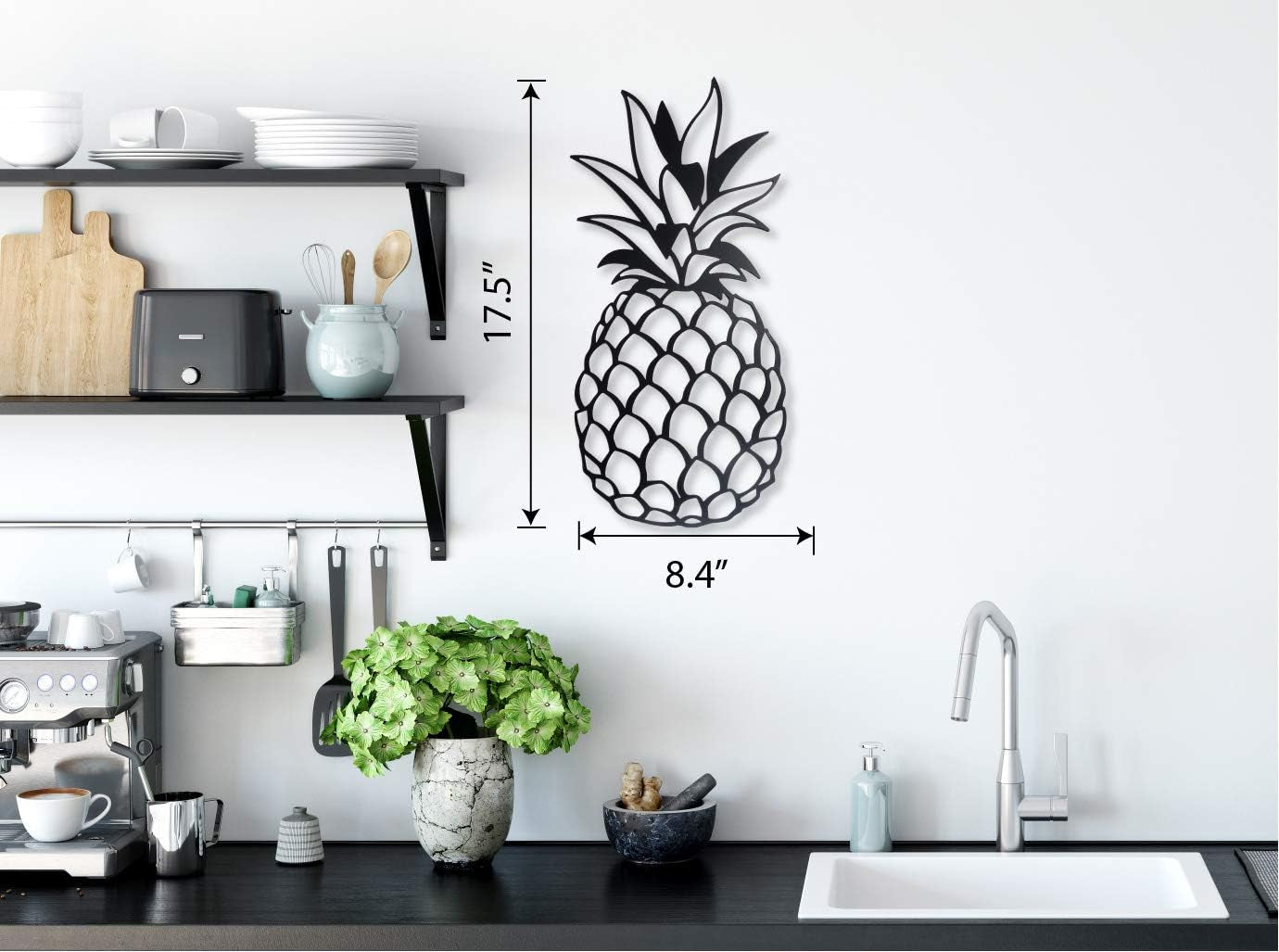 Metal Pineapple Wall Decor, Tropical Pineapple Art Wall Hanging Home Outdoor Decorations for Kitchen Bathroom Bedroom and Living Room (Black)